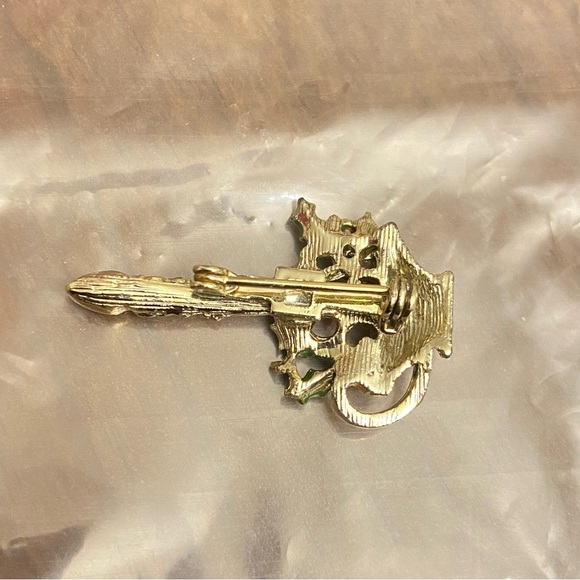 Vintage Gold Tone Christmas Candle Holder With Poinsettia & Citrine Flame Brooch - Picture 2 of 3